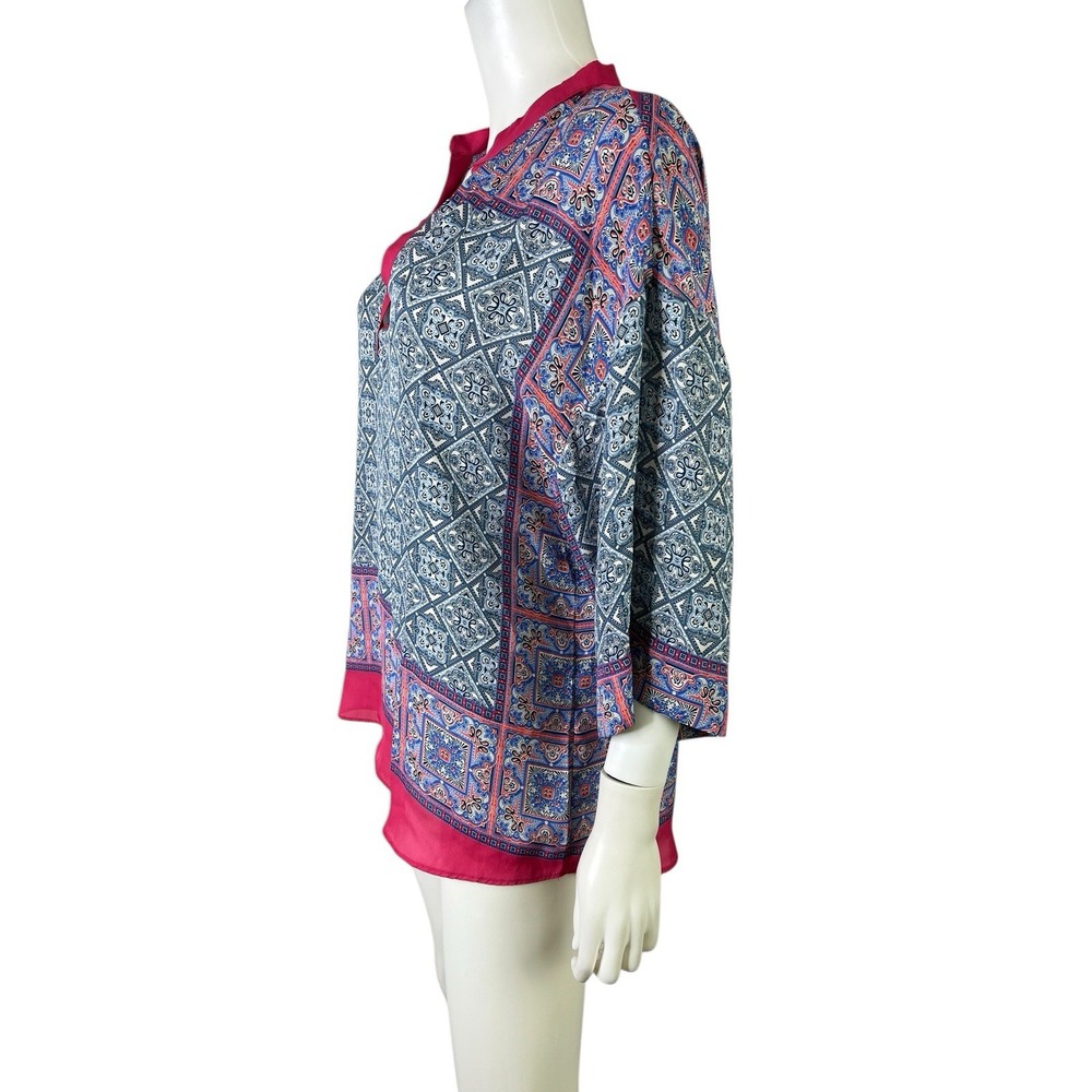 Zara Basic Blouse Tunic Top Pink Blue Batik Oversized Boxy Polyester Size S - Picture 3 of 11